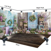 Aperturee - Aperturee Boho Wood Style Cabine Easter Photo Room Set Backdrop